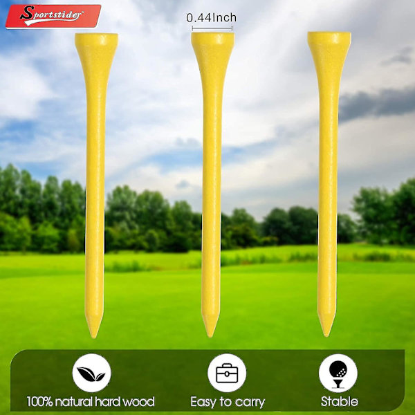 Piao Golf Tees, 2 3/4 tommer, 70 stk., Professionelle Deluxe Golf Tees i Træ, Naturlige Hårdttræs Golf Tees
