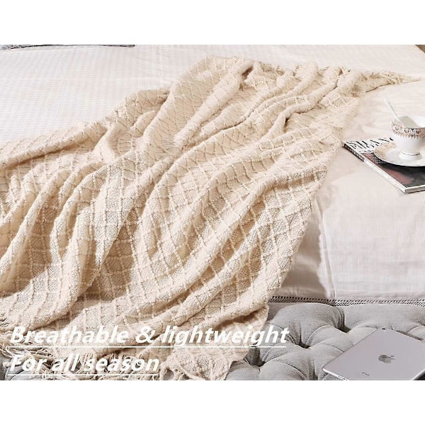 Hjemmeinnredning Rustikk Sofa Stol Seng Teppe, Mykt, Varmt, Komfortabelt og Lett, Egnet for Vår- og Sommerreiser (127,7cm X 152,4cm Beige/Elfenben)