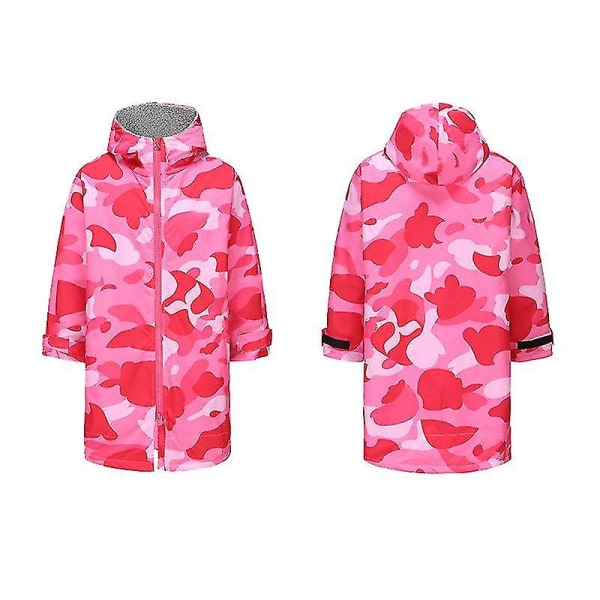 Äventyrshuva för barn, vattentät regnrock med varm mantel Pink camouflage Below 135cm