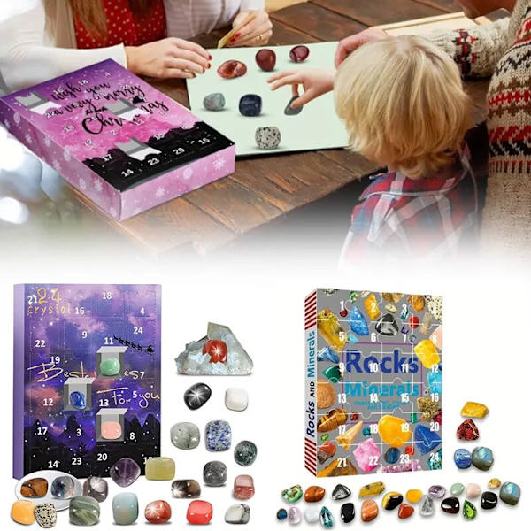 1uppsättning julmalm adventskalender 24 dagars semesternedräkning adventskalendrar Presentförpackning med kristallstenar Ädelstenar Sten julklapp style 3