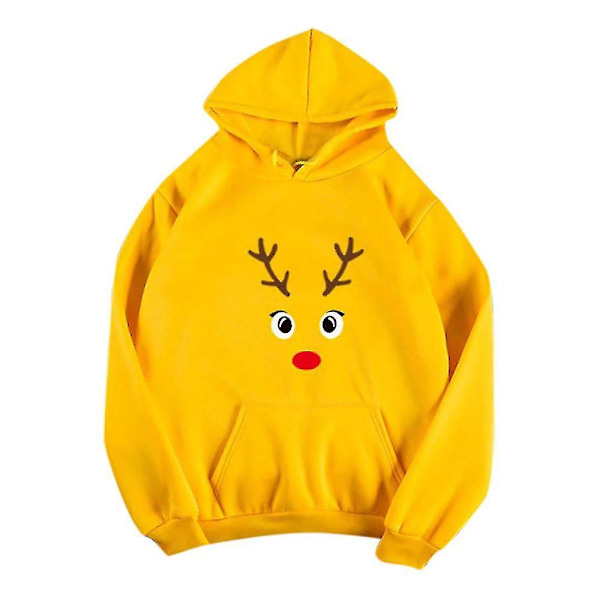 Dam Långärmad Huvtröja Jul Älg Printed Pullover Toppar-gul 3XL