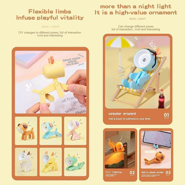 Sarjakuva Mini Yövalo DIY Söpö Koira LED Pöytävalaisin Kannettava Säädettävä Yövalo Silmien Suojaus Sisustus Lahja (Beige)