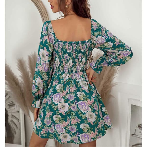 Blomstret Rynket Off Shoulder Kjole Moderigtig Elastisk Strækbar Elegant Kjole til Kvinder