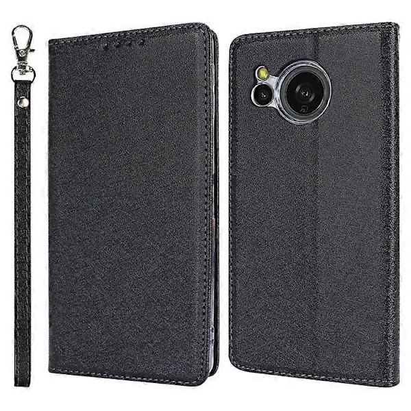 Kompatibelt Plånboksfodral för Sharp Aquos Sense 8 med Silkeslen Textur, Läder Flip Skyddande Telefonfodral Black
