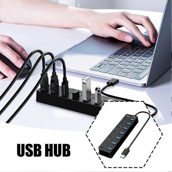 7 Port USB Hub Splitter 3.0 för Laptop USB Adapter med Individuella Brytare