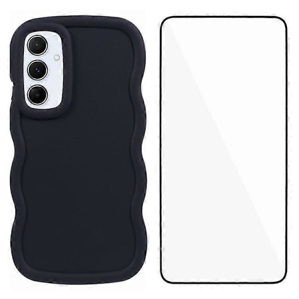 WANLONFENG XL Series Kompatibel Med Samsung Galaxy A05s 4G Cover Bølgekant TPU Cover med Hærdet Glas Film Black
