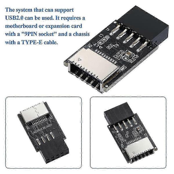 USB 2.0 Frontpanel Header USB 9Pin till USB 2.0 Typ-E Intern Adapter Moderkort Plugg Adapter