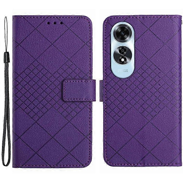 HT06 Kompatibelt Fodral För Oppo A60 PU Läder Rombmönster Ställfunktion Telefonskal DarkPurple
