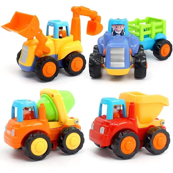 Inertia Leker Tidlig Pedagogisk Småbarn Leke Baby Leke Friksjonsdrevne Biler Skyv Og Kjør Biler Traktor Bulldoser Dumper Sementblander Anleggsmaskiner Leker