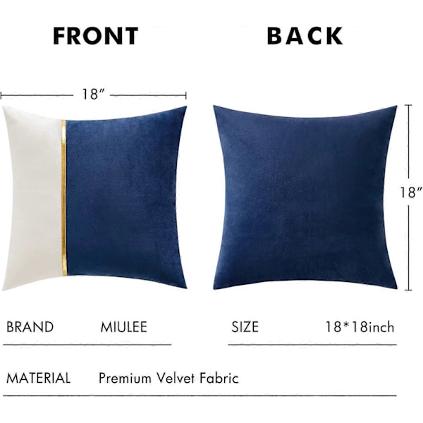 2-pack Dekorativa Sammets Kuddfodral Patchwork med Guld Läder Fyrkantiga Mjuka Enfärgade Örngott Soffkuddar Kuddfodral för Säng Soffa Li