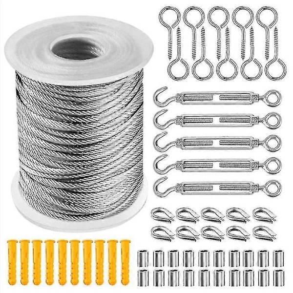 56 delars set 15m Vajersats 2mm Rostfri Stålvajer Kabelkrok Minikit PVC-belagd Kraftig 304 Rostfritt Stål-Excellens
