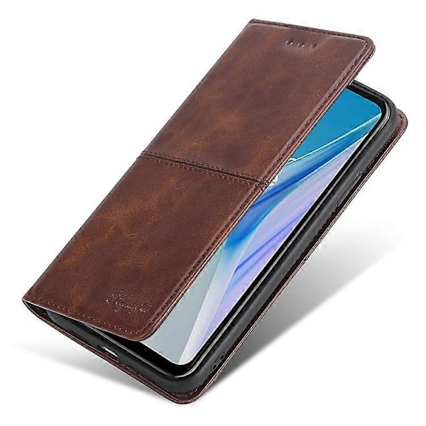 Kompatibelt för Nokia G22 Anti-fingeravtryck Telefonskal Nötskinn Textur PU Läderfodral Ställ Kortplats Skydd DarkBrown