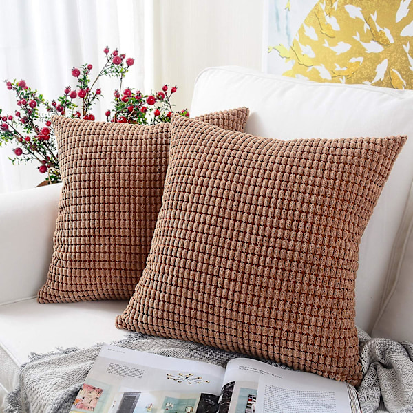 2-pak, Corduroy Bløde Dekorations Pyntepudebetræk, Pudebetræk, Sofapudebetræk, Sofa Sofaseng Stol Boligindretning 45x45 cm (brun korn)