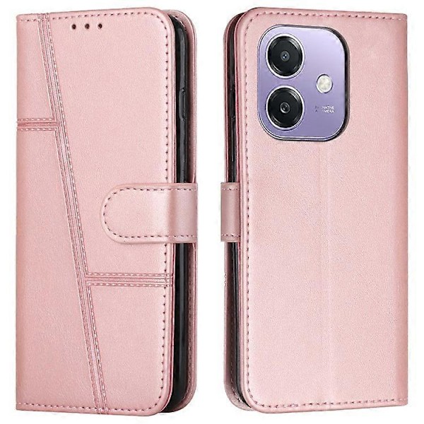 Yhteensopiva Oppo A3x 4G / 5G (Intia) / A3 4G / 5G / A40 4G / A60 5G -puhelinmallien kanssa, suojakotelo, jalustallinen, läppämallinen, suojaava nahkainen puhelinkotelo PinkGold