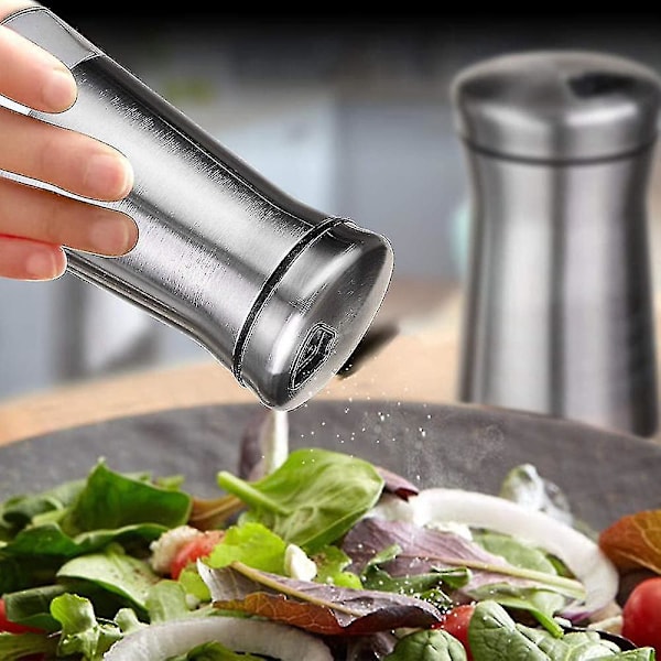 Salt- og pebersæt - Krydderidispensor med justerbare hældningshuller - Rustfrit stål & glas
