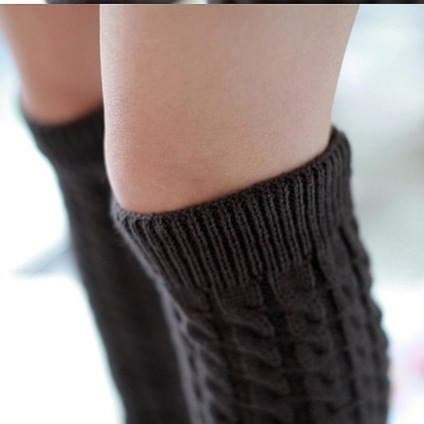 Kvinnor högt knä stickad benärm Vinter benvärmare Strumpor Slouch Boots manschetter Toppers Dark Grey