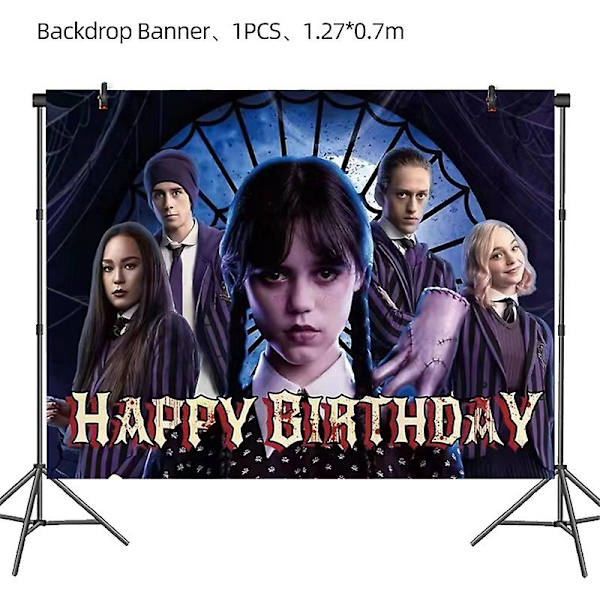 Elokuva Keskiviikko Addamsin syntymäpäiväjuhlien koristelu Banneri Ilmapallo Astiasto Juhlatapahtumatarvikkeet Kodinsisustuskupit tausta 1pcs backdrop