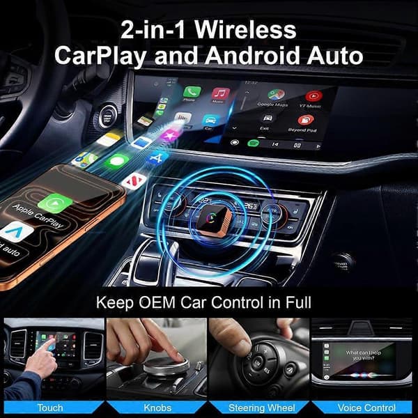 Langaton CarPlay-sovitin: Mini Plug-and-Play CarPlay/Android Auto -sovitin vakaaseen yhteyteen White Label