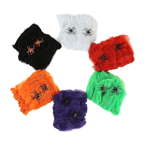 Elastisk edderkoppnett-partydekorasjon med 2 falske edderkopper - Halloween-dekorasjoner, Halloween-romdekor for en Halloween-fest, Halloween utendørs D bd