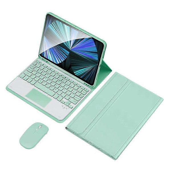 TP-1099 Kompatibelt för iPad 10.9 (2022) Trådlöst tangentbordsfodral med mus, PU Läder Folio Flip Omslag Bluetooth Tangentbordsfodral Green