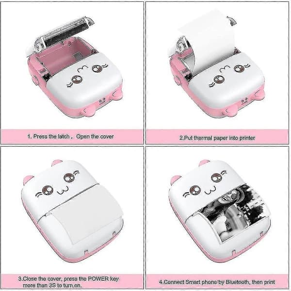 Børnefødselsdagsgave Lomme Mini Printer Bærbar Bluetooth Termisk Printer Med 9 Ruller Printerpapir Trådløs Label-ZZY