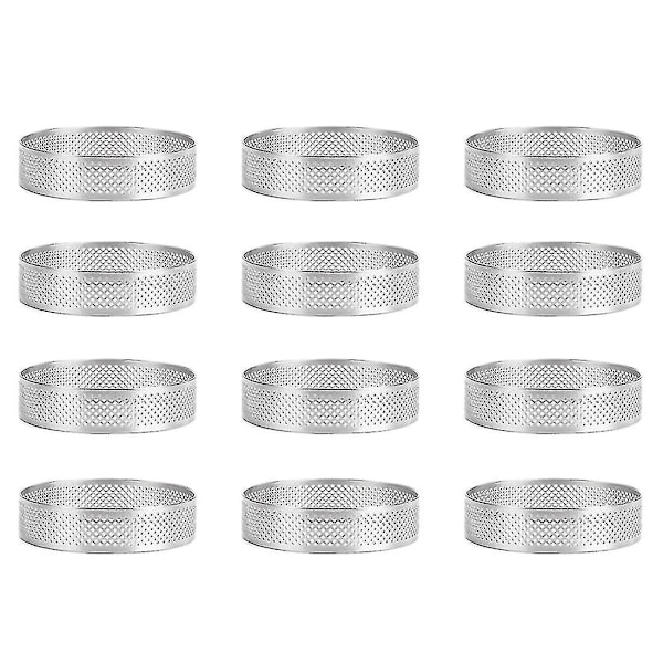 12 kpl Ruostumattomasta teräksestä valmistettuja tortturenkaita, rei'itetty kakku-mousserengas, 6 cm