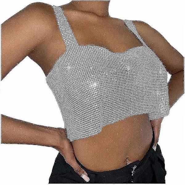 Krystall Rhinestones Crop Top Glitrende Gull Halter Tank Topper