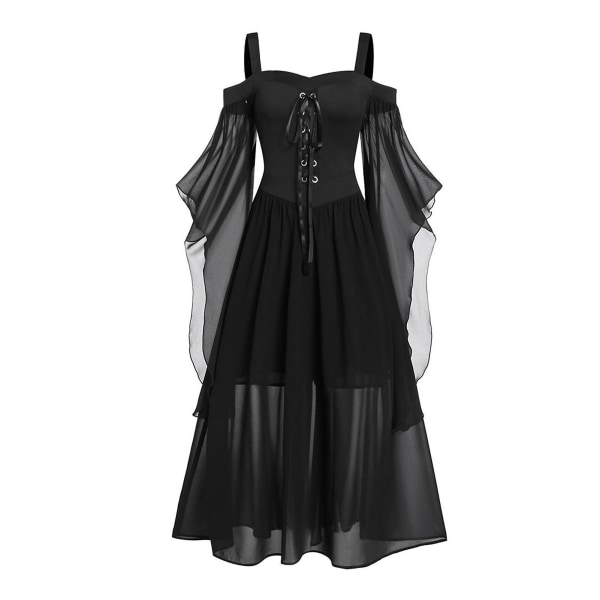 Halloween Trumpet Sleeve Witch Suspender Dress Enkel One-line Neckline Cosplay Dress Black 2XL