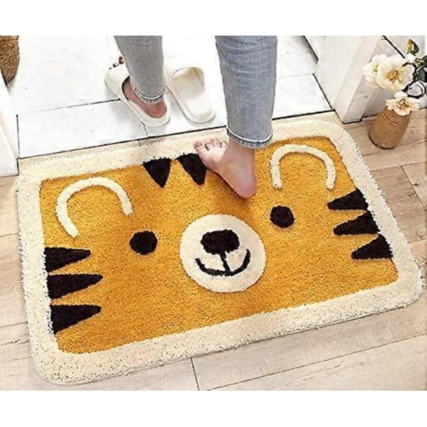 Söt Tiger Dörrmatta, Härlig Lejon Badrumsmatta, Halkfri Vattenabsorberande Leo Tryck Badmattor, Tecknad Duschmatta Djur Hemmatta (25.6 tum x 1