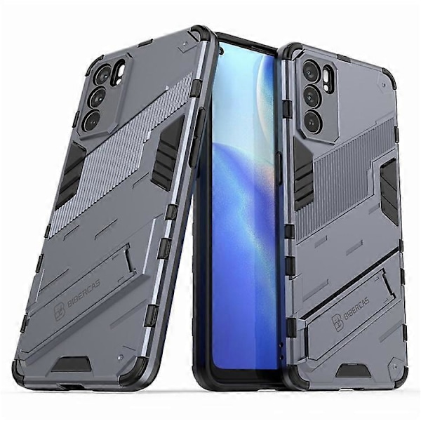 Defender Stöttåligt Militärt Hållbart Robust PC + TPU Skal med Ställ Kompatibelt För Oppo Reno6 5G Grey