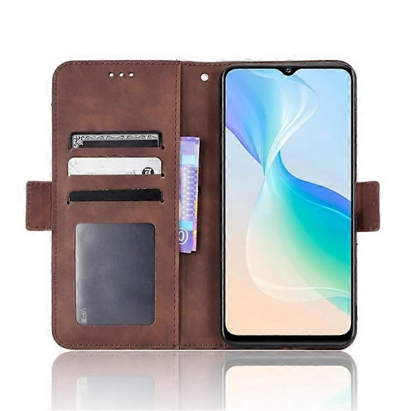 Yhteensopiva vivo Y76 5G PU-nahkainen korttipaikallinen suojakotelo, jossa on kaksoismagneettilukko, lompakkoteline ja puhelinkuori Brown