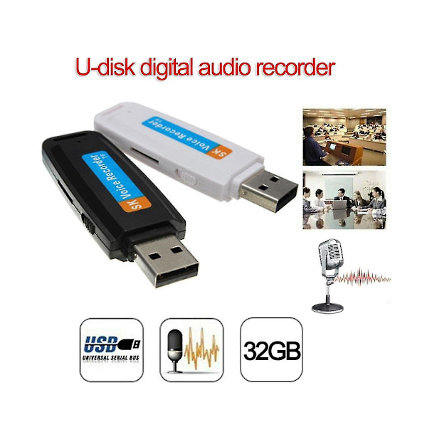 USB-muistitikku digitaalinen ääninauhuri sanelin USB-äänikynä kannettava U-levy tukee enintään 32 Gt muistikorttia (valkoinen)