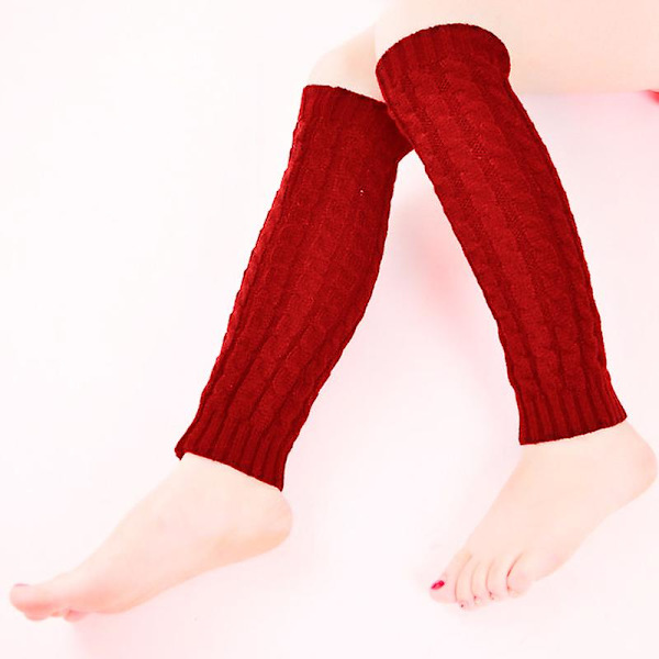 Kvinnor högt knä stickad benärm Vinter benvärmare Strumpor Slouch Boots manschetter Toppers Red