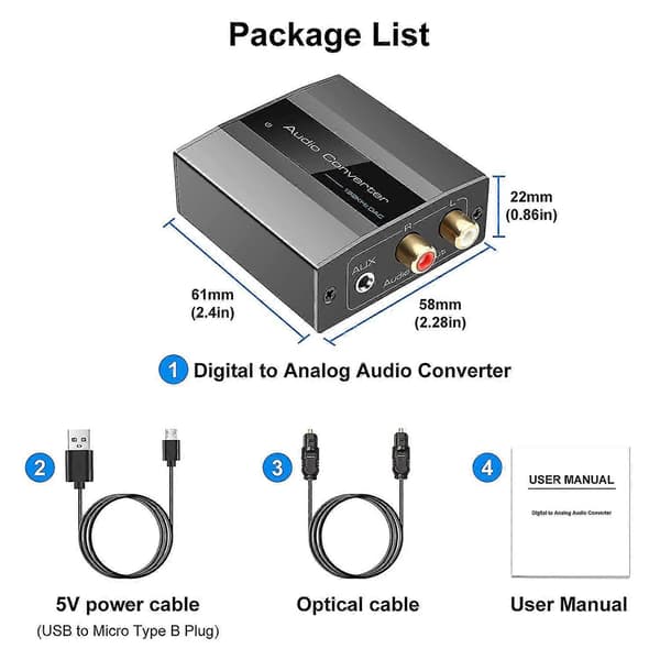 Optisk til RCA Konverter Audio Konverter Digital til Analog Audio Koaksial til RCA Adapter 3.5mm Aux W