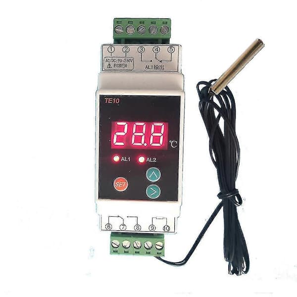 Temperaturlarmkontroller med sensor digital DIN-skenatermostat 2-vägsrelä
