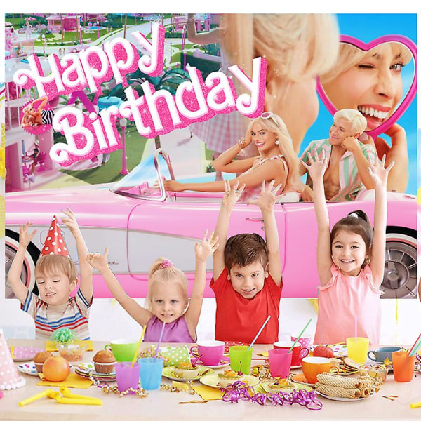 Barbieen syntymäpäivä taustajuhlat Bannerihuoneen seinäkoristelu valokuvarekvisiitta Baby Shower -tausta Söpöt taustat Lapset Tytöt Lahja 100X150cm 14