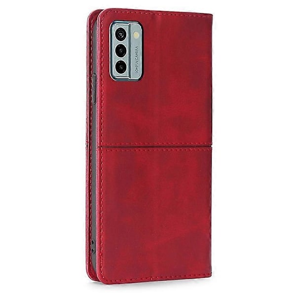 Kompatibelt för Nokia G22 Anti-fingeravtryck Telefonskal Nötskinn Textur PU Läderfodral Ställ Kortplats Skydd Red