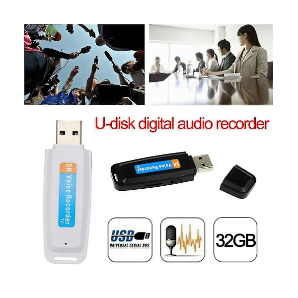 USB-minne Digital ljudinspelare Diktafon USB-röstpenna Portabel U-disk Maximalt stöd för 32 GB minneskort (vit)