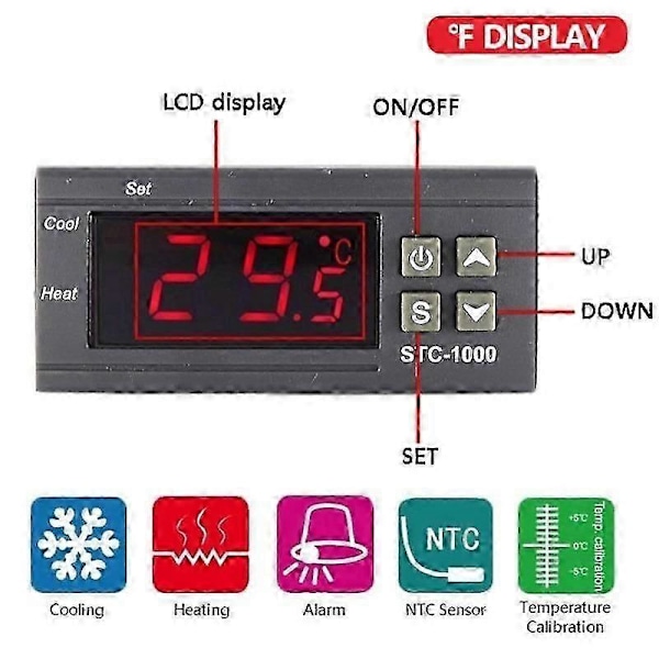 STC-1000 Digital LED Temperaturregulator Värme Kylning Centigrad Termostat 2 Reläutgångar med NTC Sensor Probe 220v