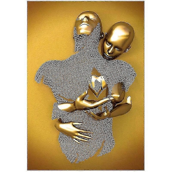 Kärlekshjärta 3D-effekt Väggkonst Abstrakt Metallskulptur Canvas Modern Målning Väggdekor 3040cm Guld--ZZY