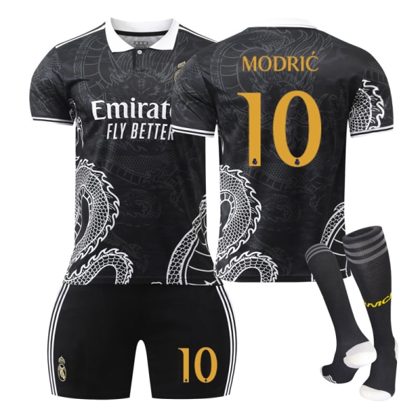 23-24 Real Madrid fotboll uniform drak mönster version barn och vuxna set sportlag uniform NO.10 MODRIC 16