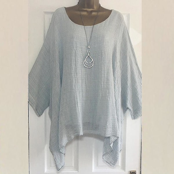 Dame Casual Plus Size Løs Bomull Lin Solid Farge Topper Skjorte Bluse