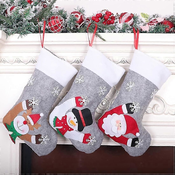 Julstrumpor 3 st Julstrumpor Presentpåse Med Led-ljus Jultomte Snögubbe Ren