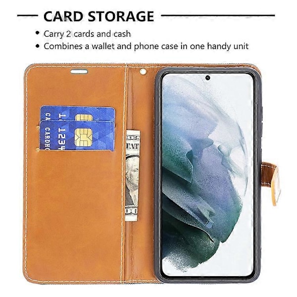 Splejsning Jeans Stof Overflade Læder Telefon Cover Wallet Stand Case Kompatibel Med Samsung Galaxy S21 FE/S21 Lite Green