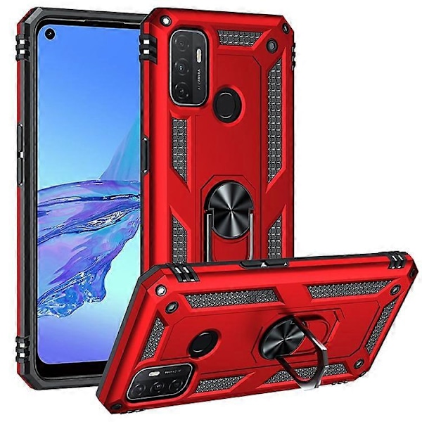 Kompatibelt Skal för Oppo A53 / A53s / A32 4G Mobilskal PC + TPU Hybrid med Ringstativ Red