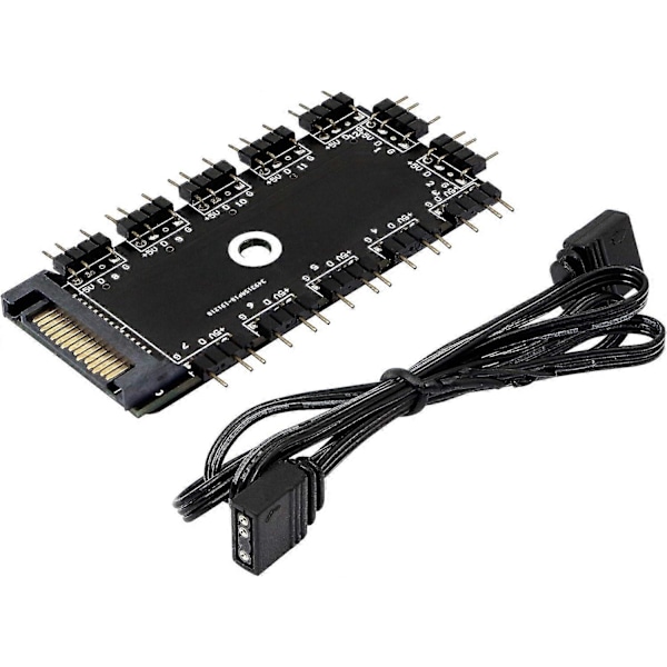 3-Pin 5V ARGB Controller, 1 til 11 Porte ARGB-HUB 12 Vejs 5V 3-Pin RGB LED Splitter Hub med SATA Port Support. Magisk Tape og Skruemontering