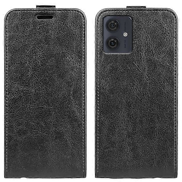 Telefonfodral Kompatibelt För Motorola Moto G54 5G Vertikalt Flip Telefonskal Crazy Horse Textur Omslag Black