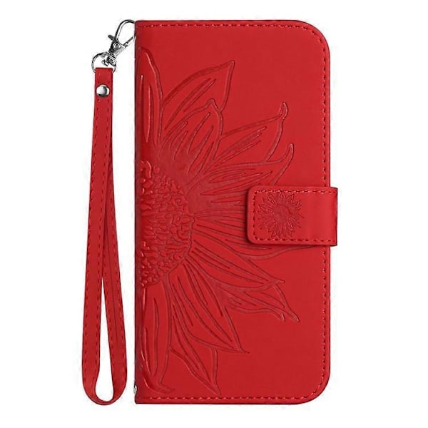 Kompatibelt för Samsung Galaxy M53 5G HT04 Skin-touch PU Läder Mobiltelefon Skydd Skal med Tryckt Solros Ställ Plånboksfodral Red