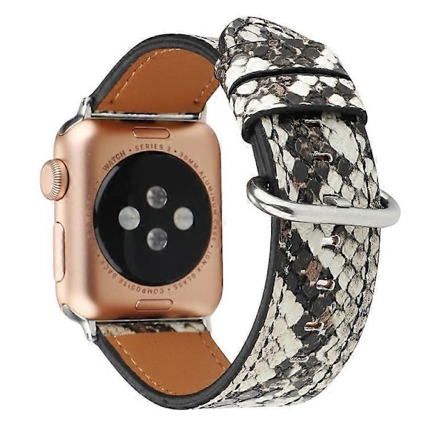 Læder Urrem Kompatibel Med Apple Watch Series 10 9 8 7 SE 6 5 4 3 2 1 42mm 41mm 40mm 38mm Slangeskindsprint Armbånd Grey
