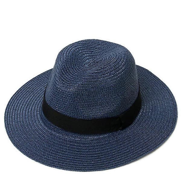 Dame Wide Brimmed Stråhat, Fedora, Strand Solhat Upf50 + (Navy Blå)